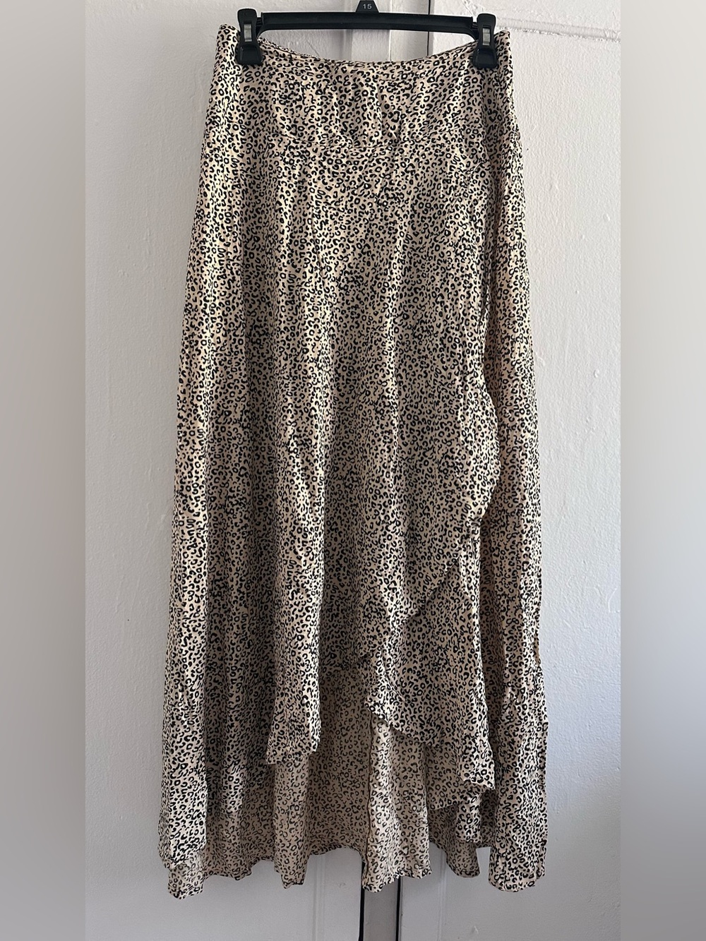 Japna Beige and Black Leopard Tiered Maxi Skirt